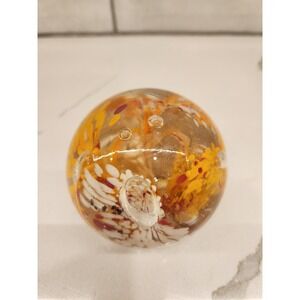 Vintage Yellow‎ Orange & Red Confetti Art Glass Paperweight